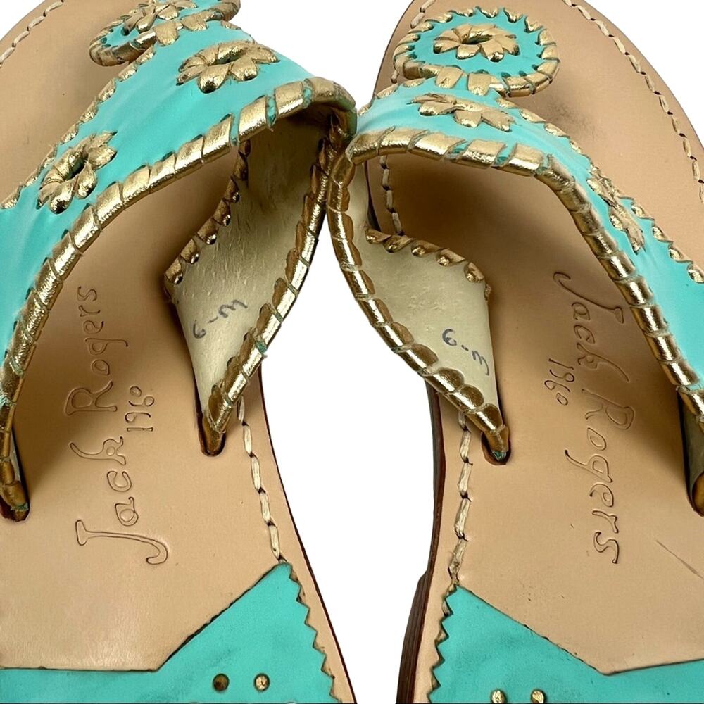 Jack Rogers Nantucket Gold Sandals 6 Caribbean Blue - Picture 3 of 9